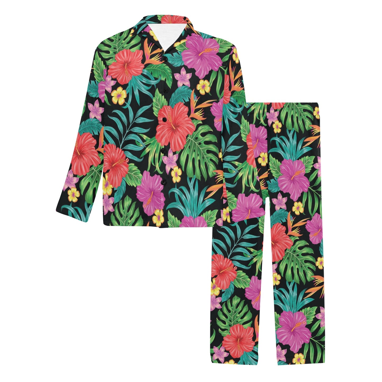 Hibiscus Red Hawaiian Flower Men's Long Pajama Set