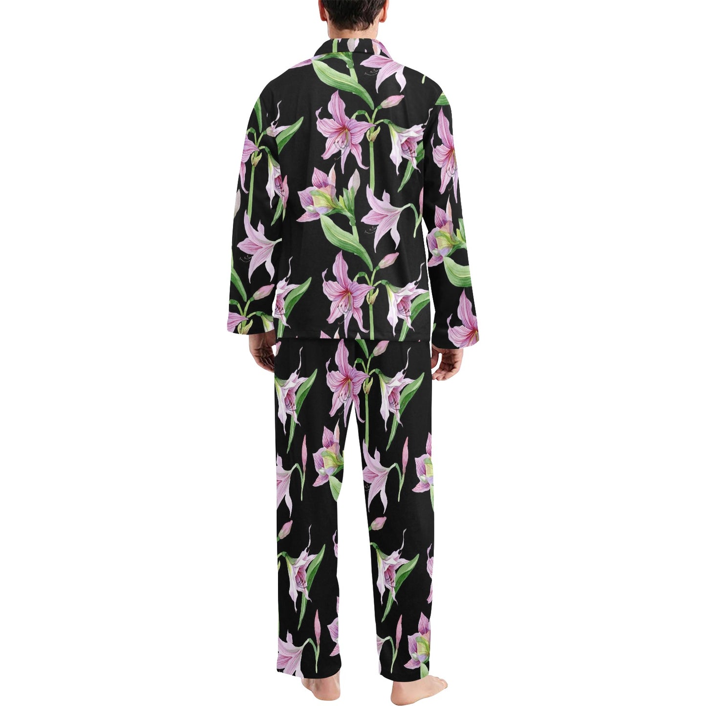 Amaryllis Pattern Print Design AL08 Men's Long Pajama Set