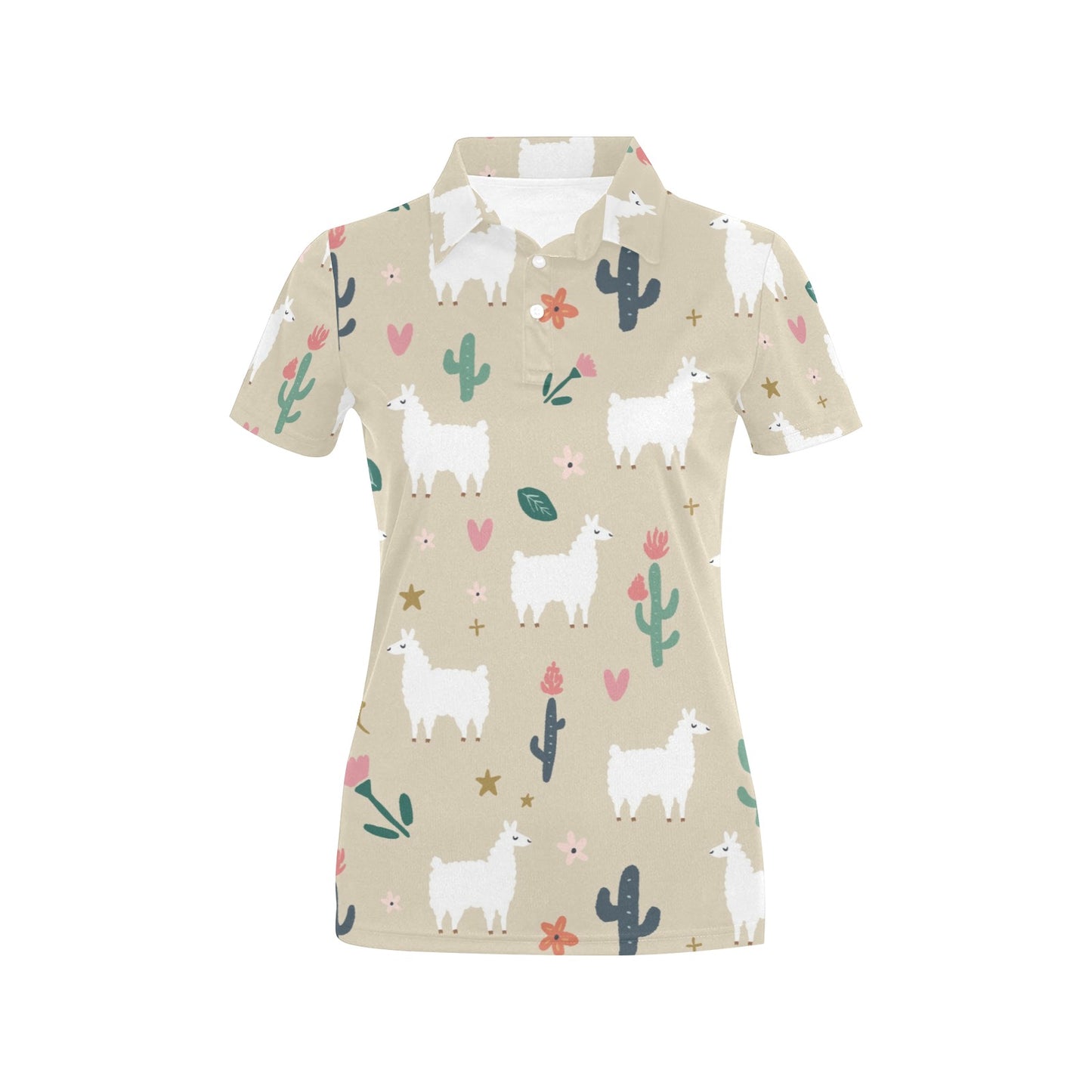 Llama Cactus Pattern Print Design 09 Women's Polo Shirt