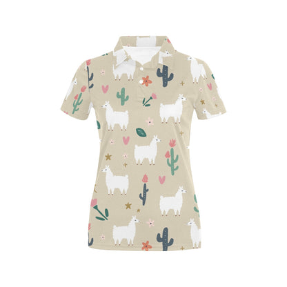 Llama Cactus Pattern Print Design 09 Women's Polo Shirt