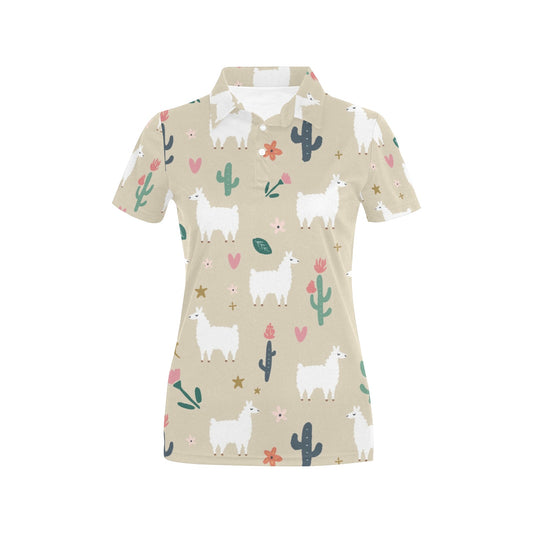 Llama Cactus Pattern Print Design 09 Women's Polo Shirt