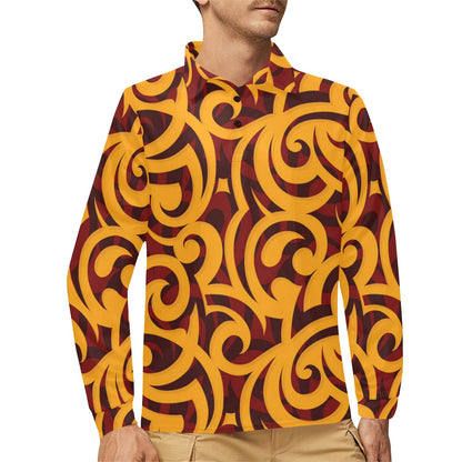 Maori Pattern Print Design 02 Long Sleeve Polo Shirt For Men's