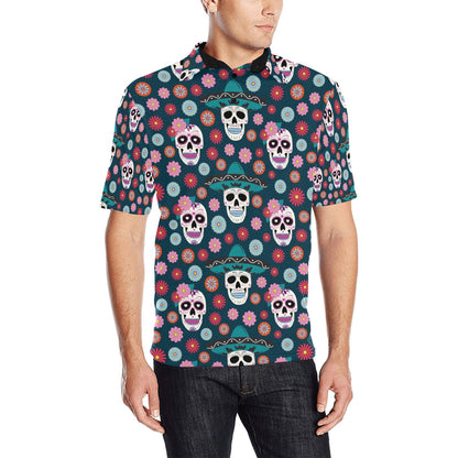 Sugar Skull Print Design LKS308 Men Polo Shirt