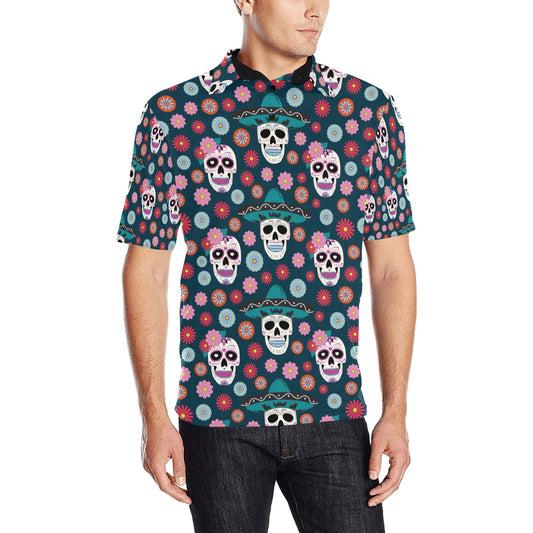 Sugar Skull Print Design LKS308 Men Polo Shirt