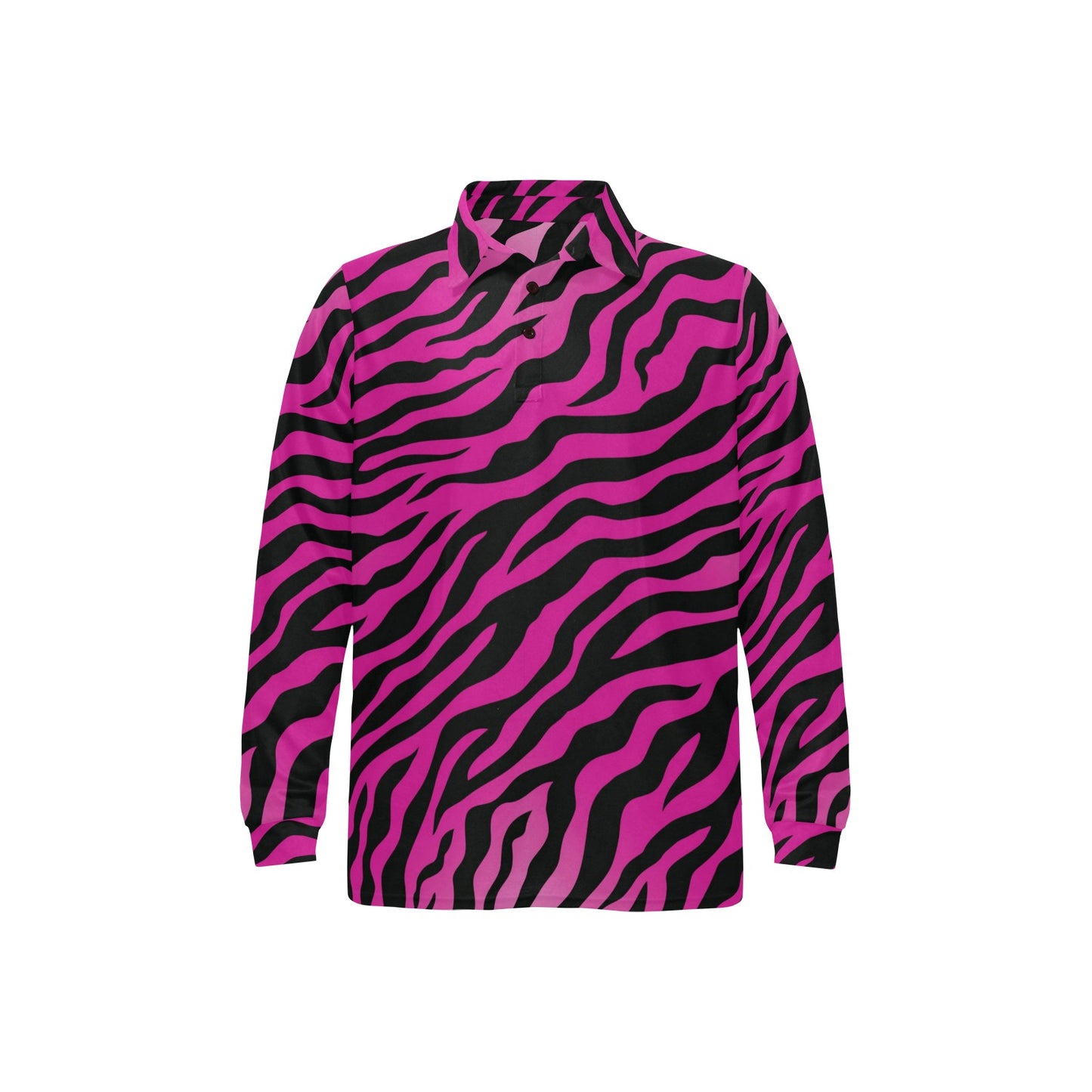 Pink Zebra Long Sleeve Polo Shirt For Men's