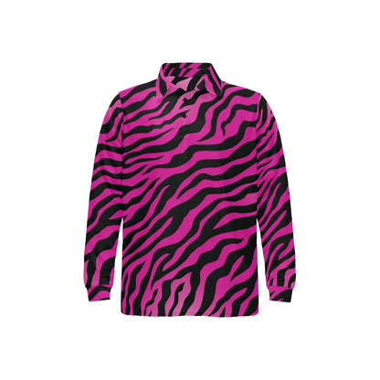 Pink Zebra Long Sleeve Polo Shirt For Men's