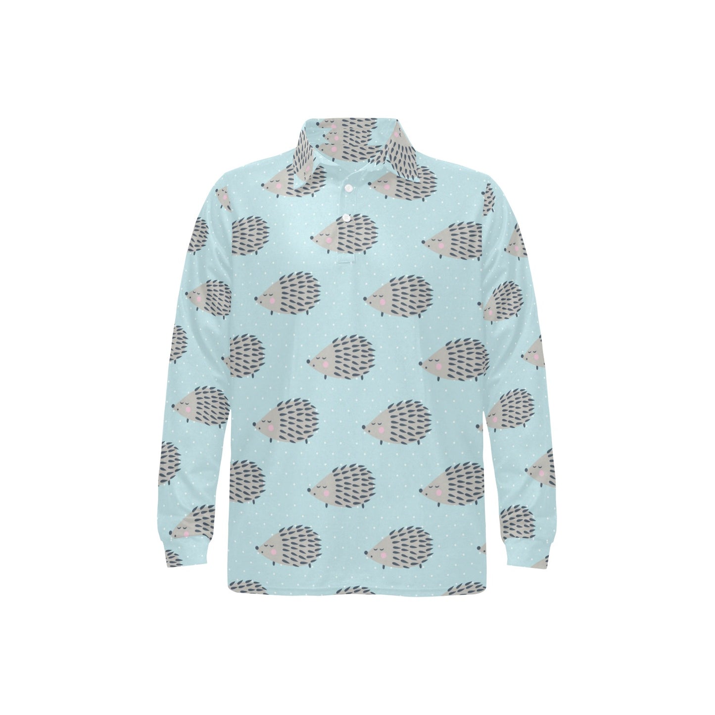 Hedgehog Pattern Print Design 02 Long Sleeve Polo Shirt For Men's