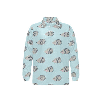 Hedgehog Pattern Print Design 02 Long Sleeve Polo Shirt For Men's