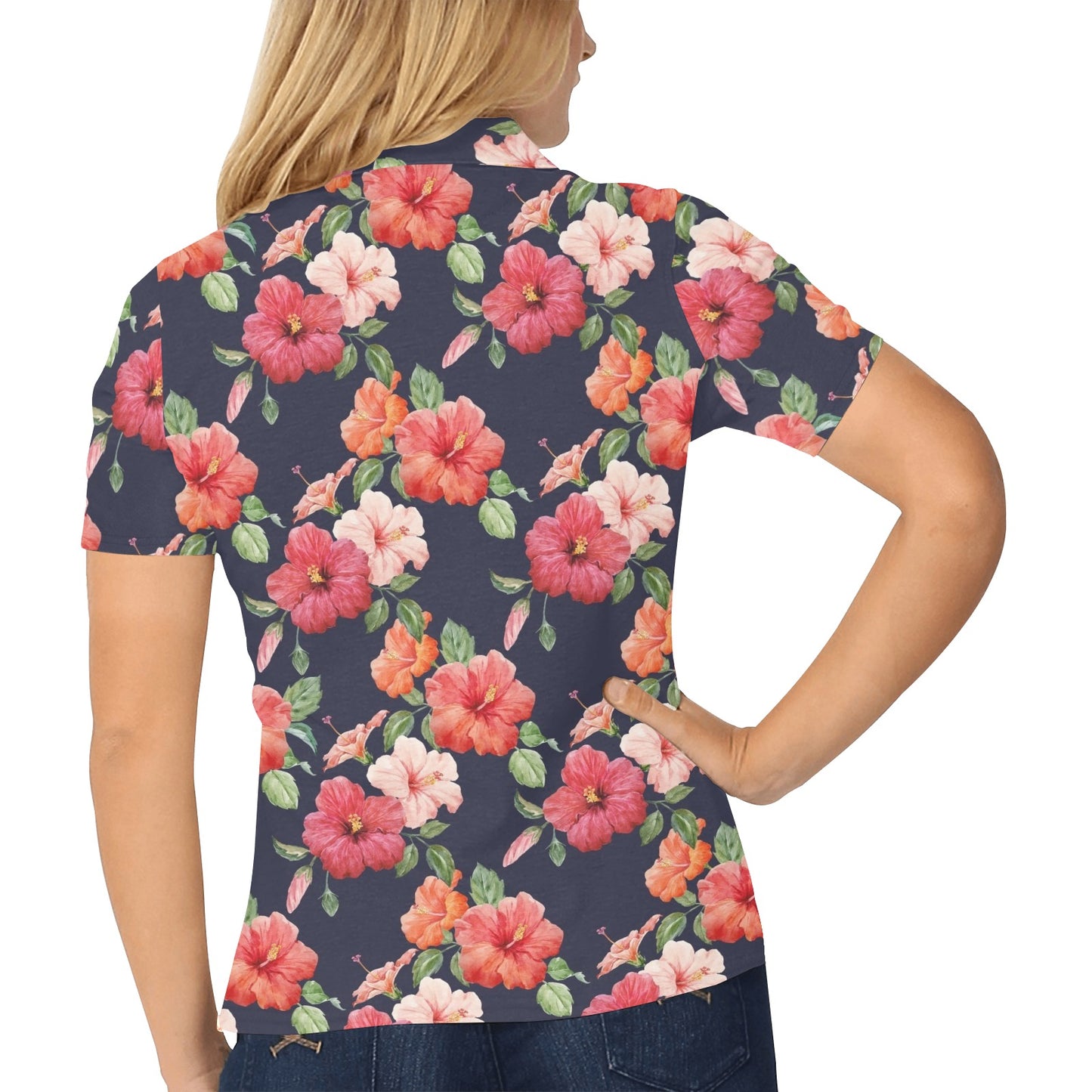 Tropical Flower Pattern Print Design TF020 Women's Polo Shirt