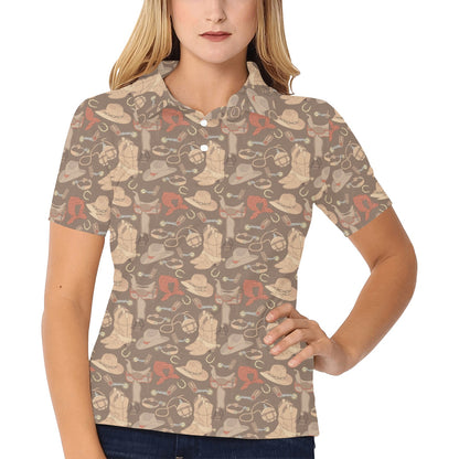 Cowboy Pattern Print Design 02 Women's Polo Shirt