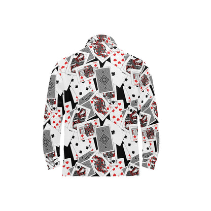 Poker Cards Pattern Print Design A04 Long Sleeve Polo Shirt For Men's