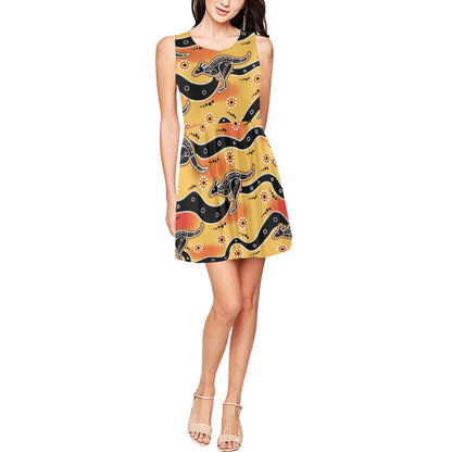 Kangaroos Aboriginal Pattern Print Design 06 Sleeveless Dress