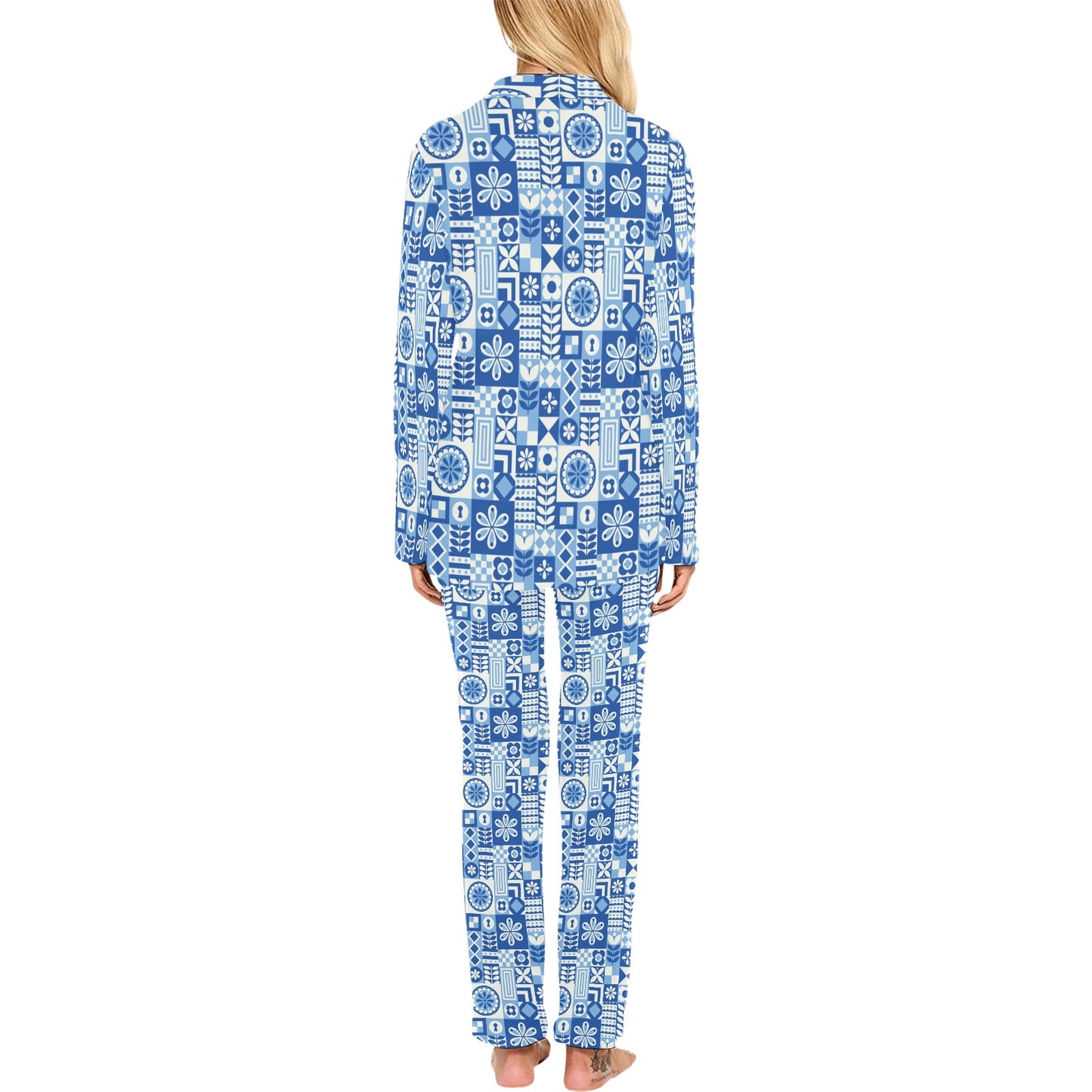 Swedish Print Pattern Women's Long Pajama Set