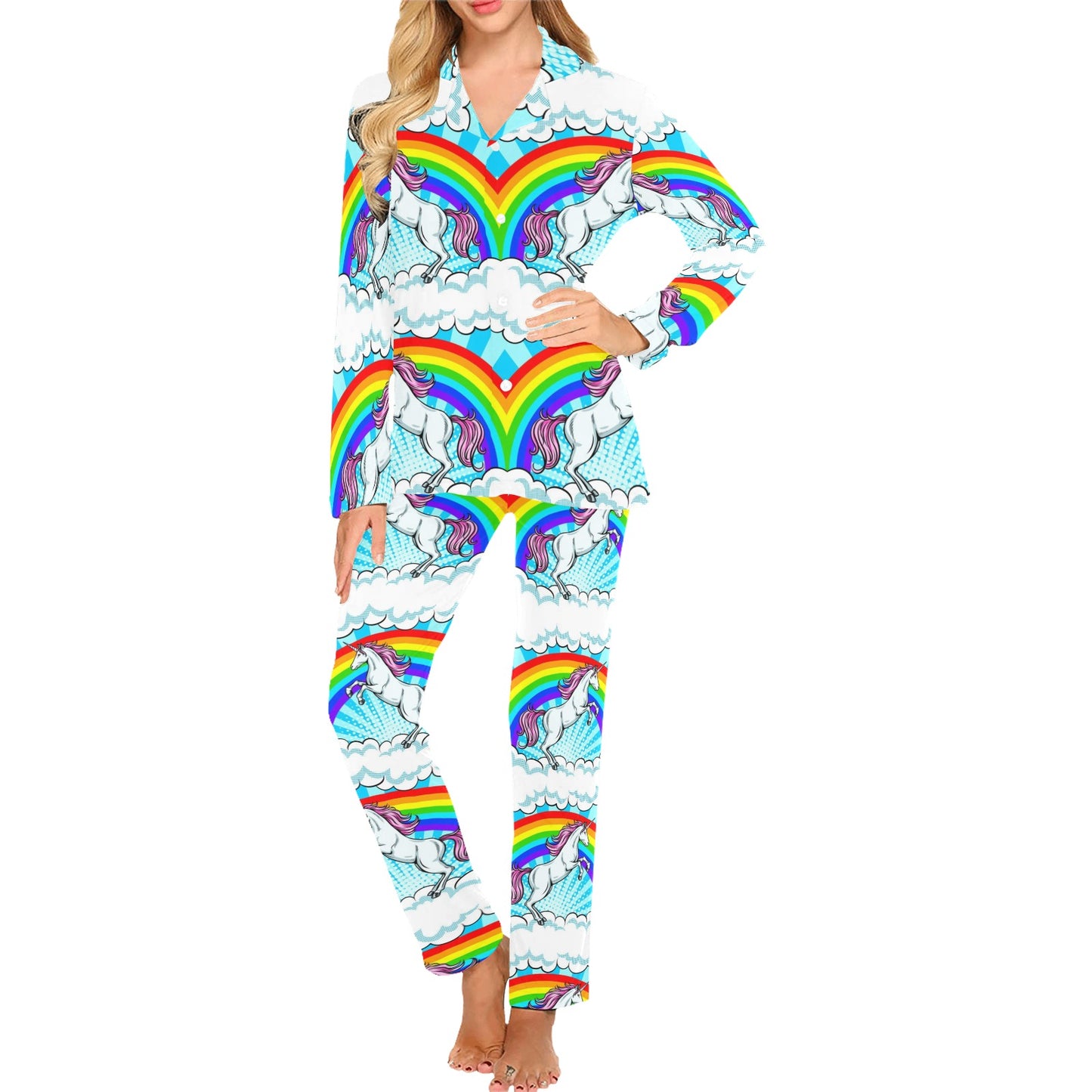 Unicorn Rainbow Women's Long Pajama Set
