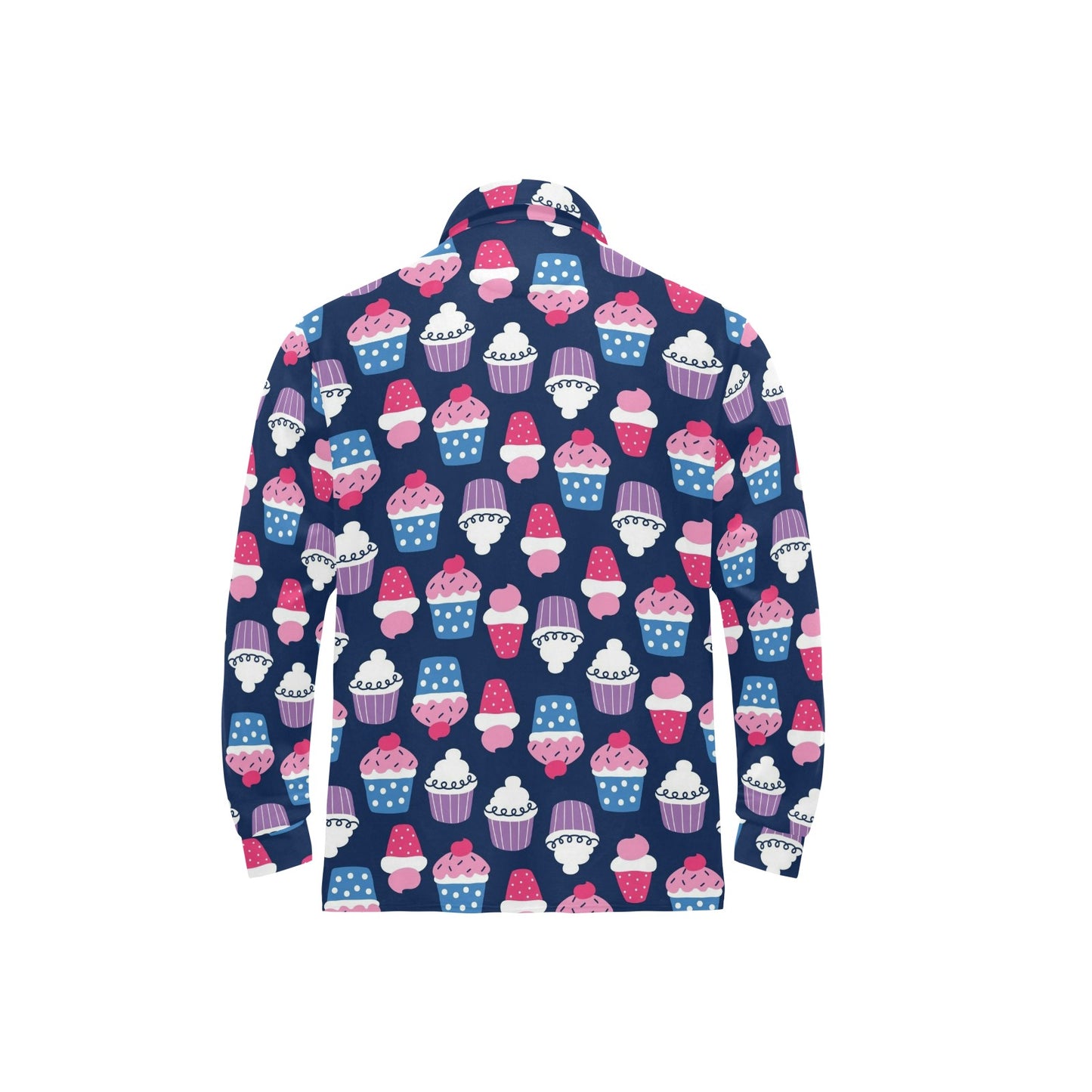 Cupcake Pattern Print Design CP04 Long Sleeve Polo Shirt For Men's