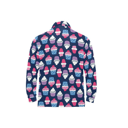 Cupcake Pattern Print Design CP04 Long Sleeve Polo Shirt For Men's