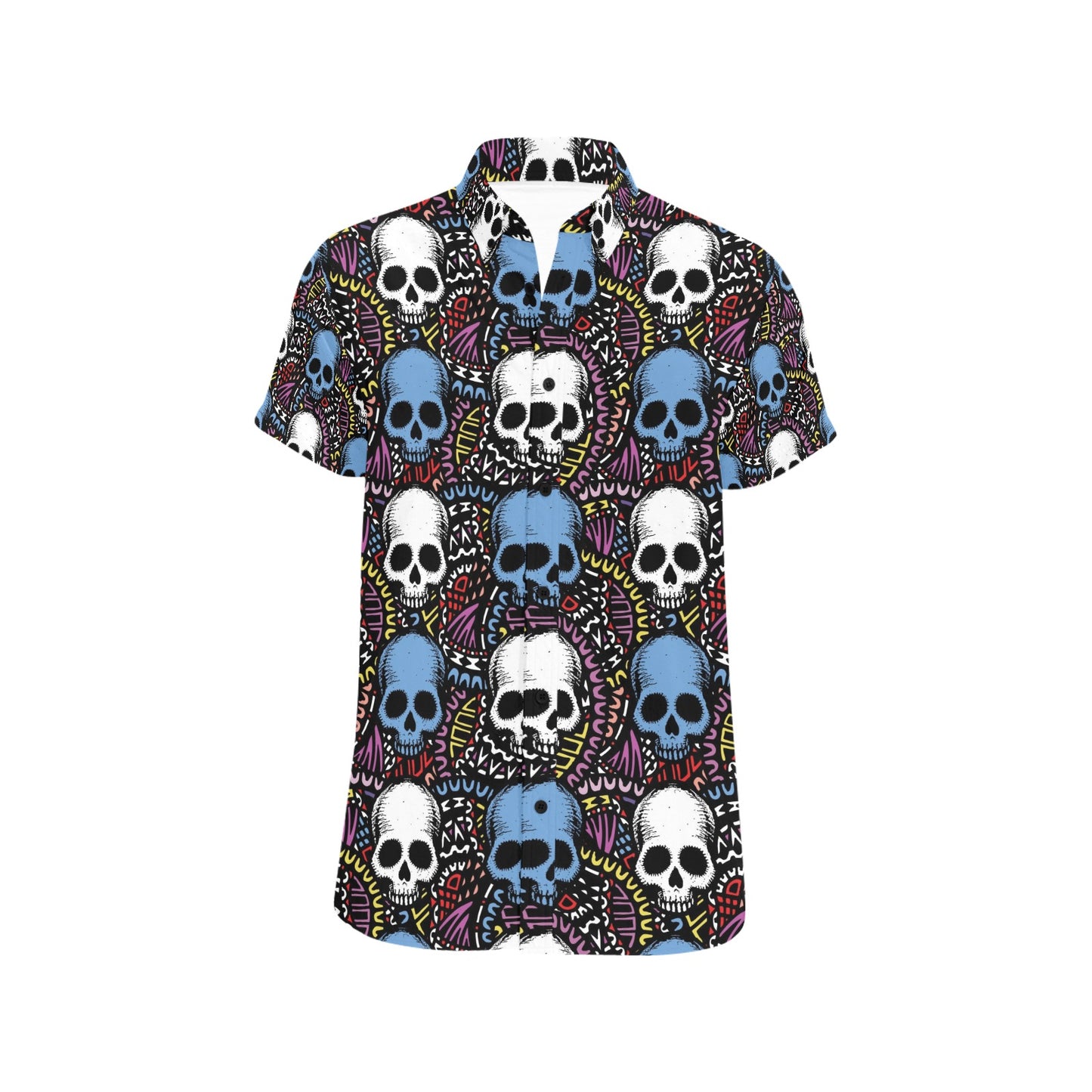 Skull Print Design LKS305 Men Short Sleeve Button Up Shirt