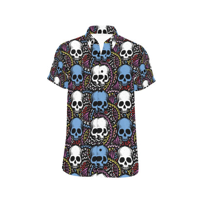 Skull Print Design LKS305 Men Short Sleeve Button Up Shirt