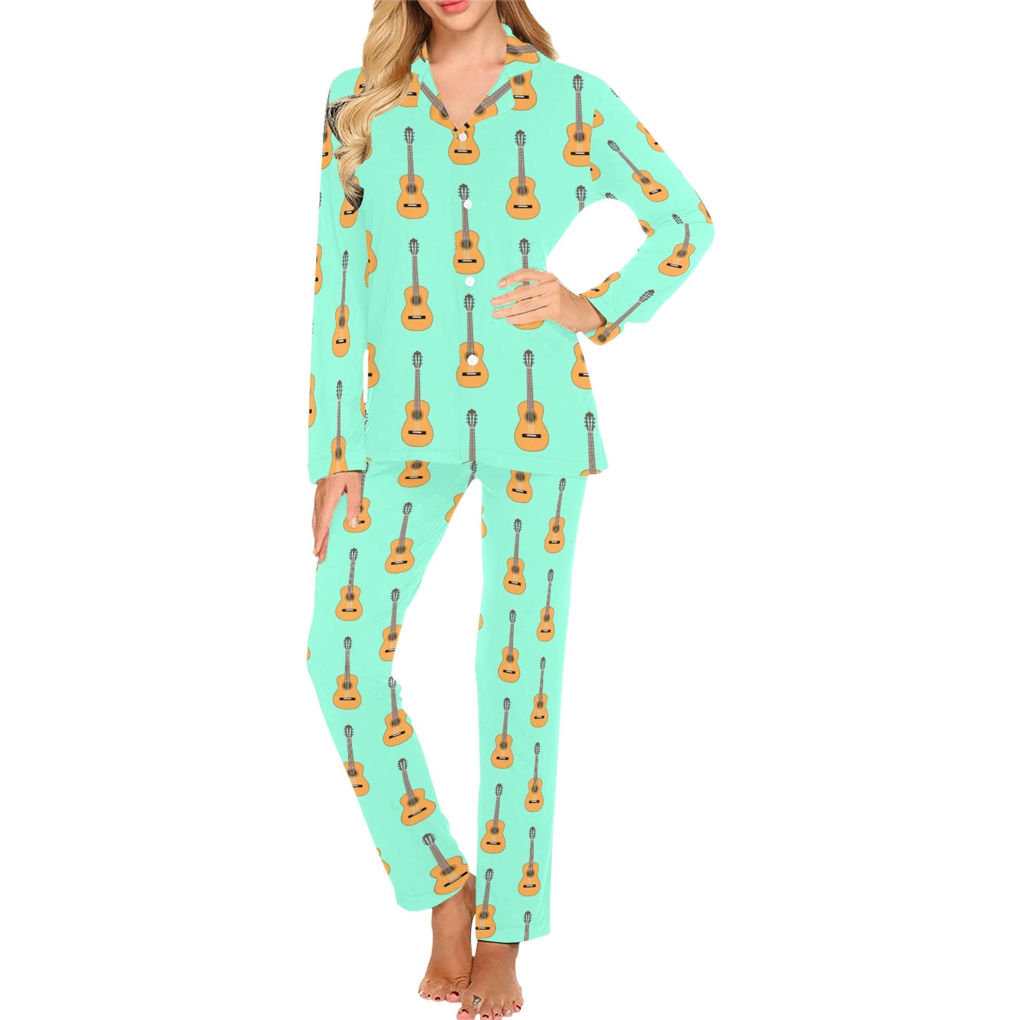 Acoustic Guitar Print Design LKS403 Women's Long Pajama Set