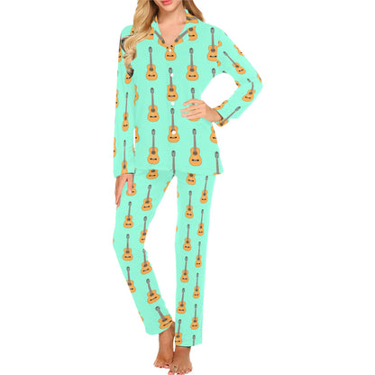 Acoustic Guitar Print Design LKS403 Women's Long Pajama Set