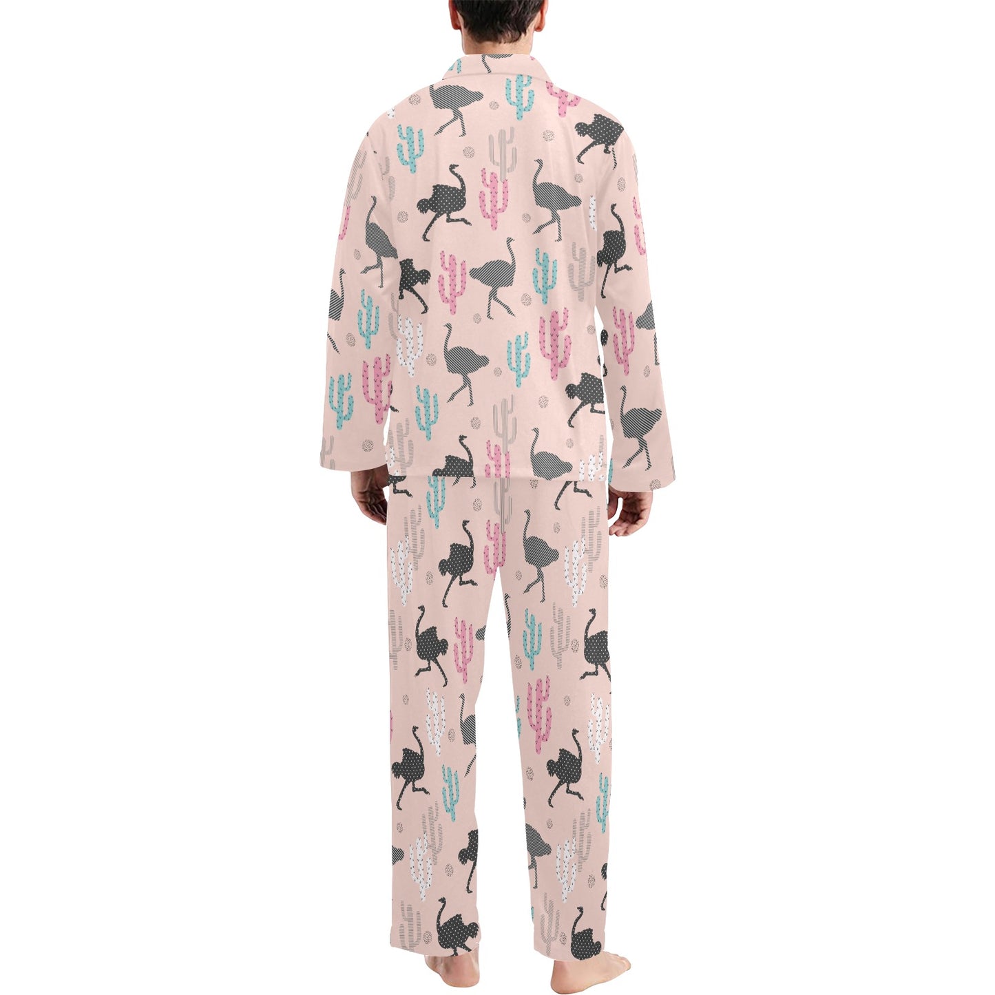 Ostrich Pattern Print Design 03 Men's Long Pajama Set