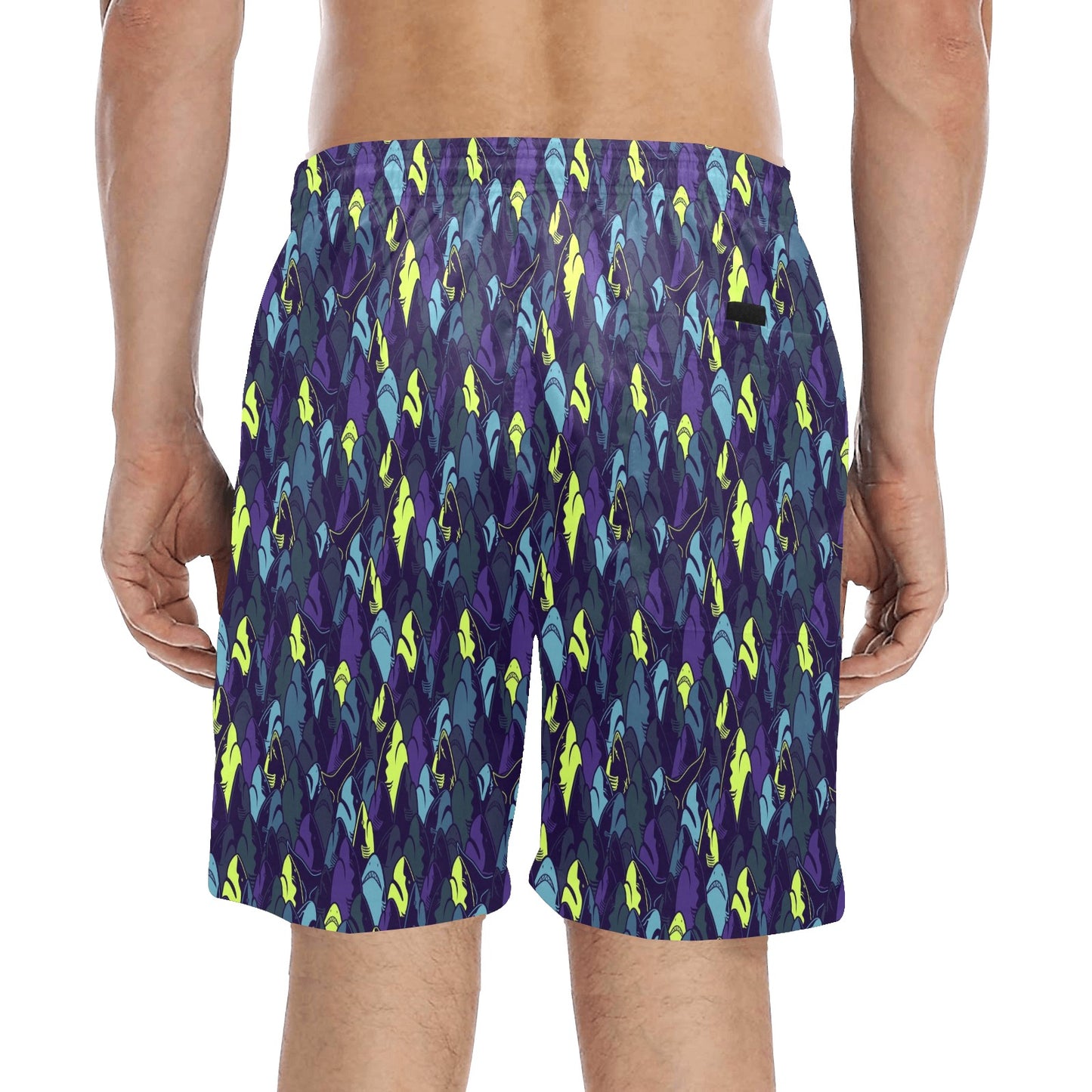 Shark Neon color Print Men's Swim Trunks Beach Shorts