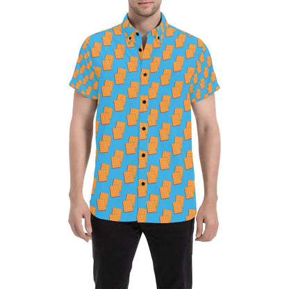 Waffle Print Design LKS304 Men Short Sleeve Button Up Shirt