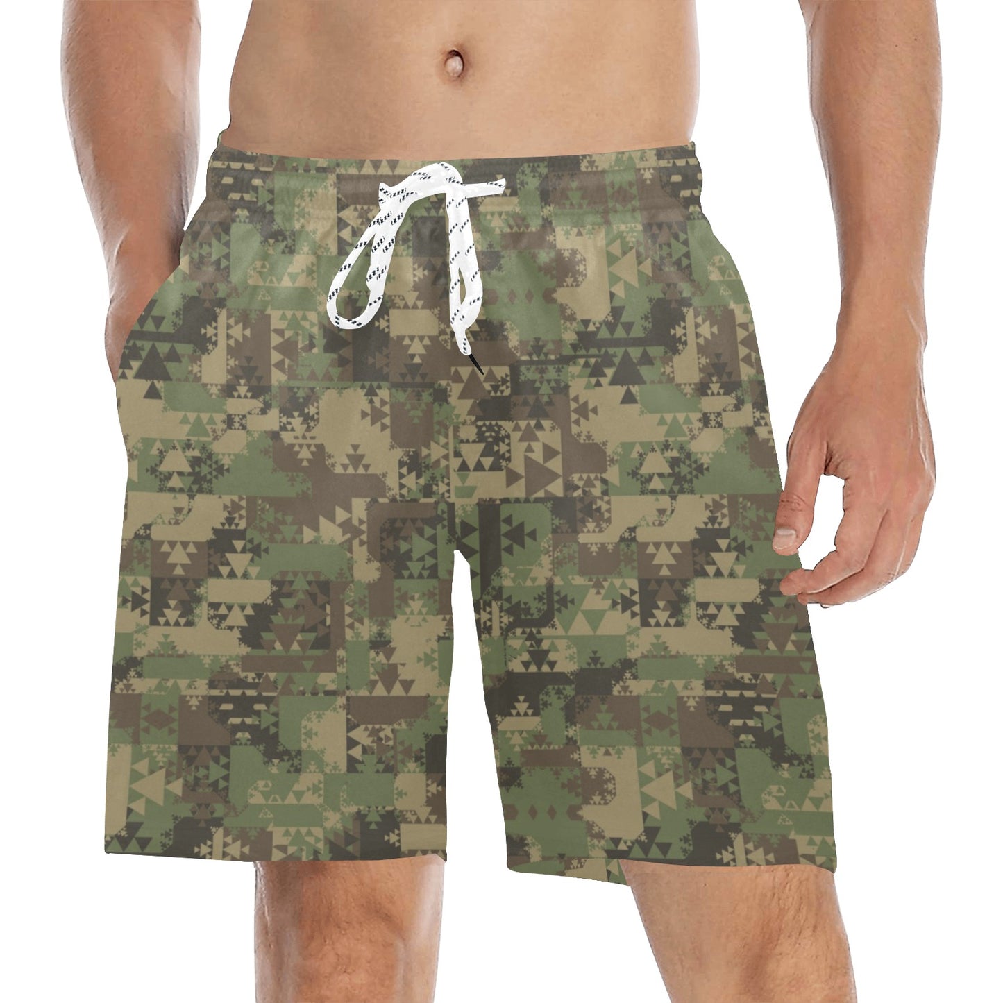 Camouflage Aztec Green Army Print Men's Swim Trunks Beach Shorts