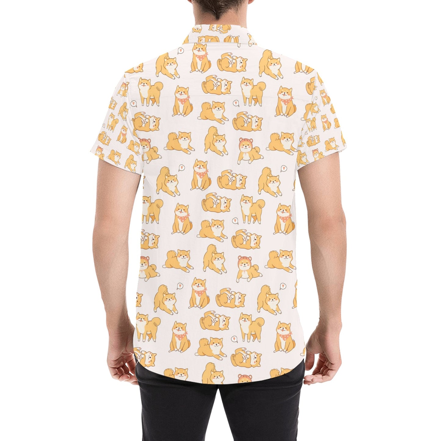 Shiba Inu Print Design LKS308 Men Short Sleeve Button Up Shirt