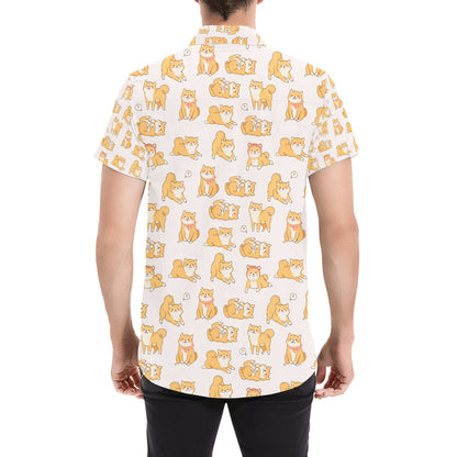 Shiba Inu Print Design LKS308 Men Short Sleeve Button Up Shirt