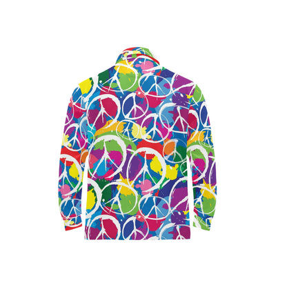 Peace Sign Colorful Pattern Print Design A02 Long Sleeve Polo Shirt For Men's