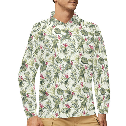 Bird Of Paradise Pattern Print Design 04 Long Sleeve Polo Shirt For Men's