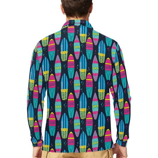 Surfboard Colorful Print Design LKS302 Long Sleeve Polo Shirt For Men's