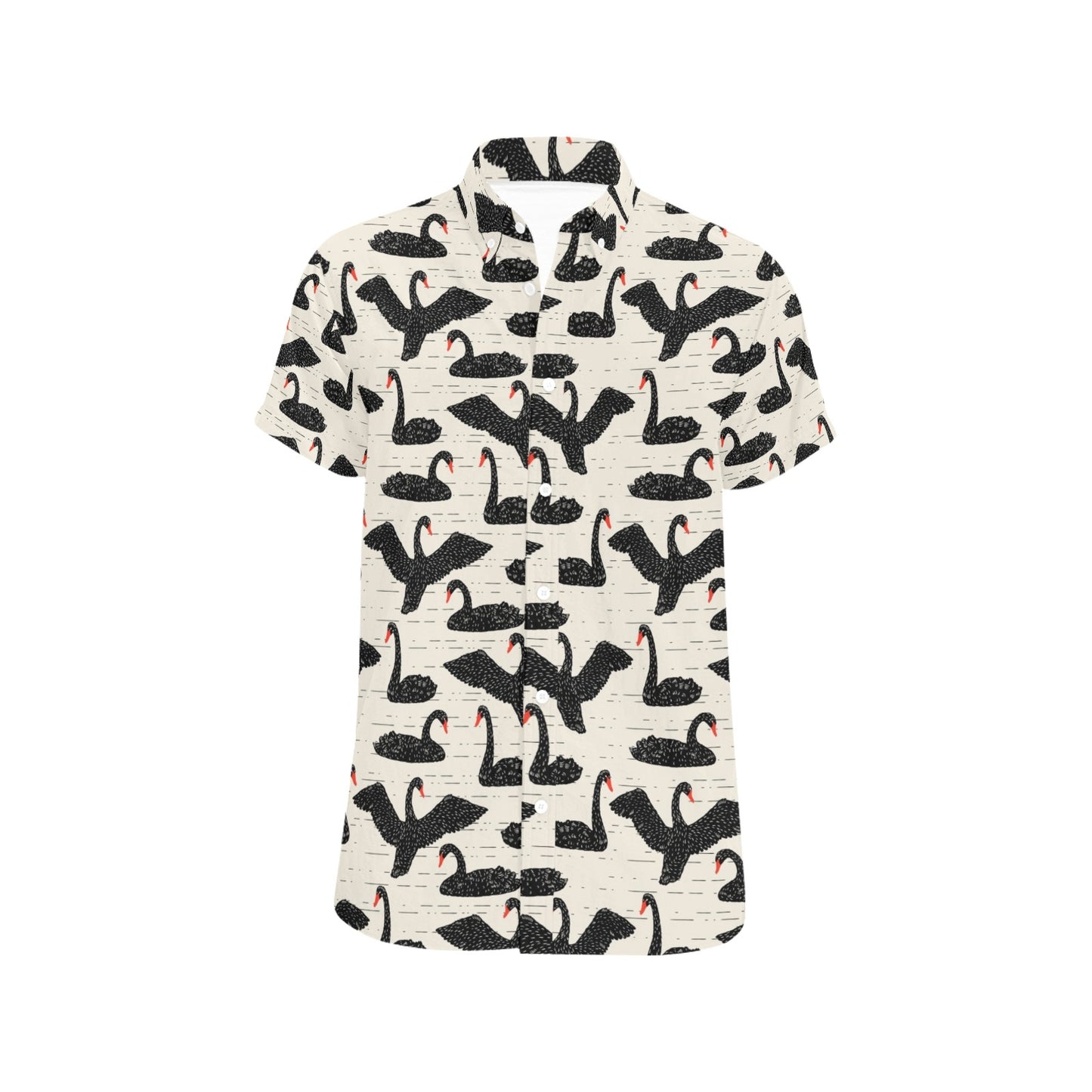 Swan Print Design LKS402 Men Short Sleeve Button Up Shirt