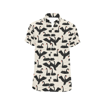 Swan Print Design LKS402 Men Short Sleeve Button Up Shirt