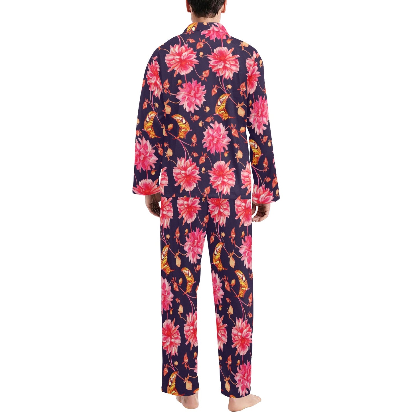 Dahlia Pattern Print Design DH03 Men's Long Pajama Set