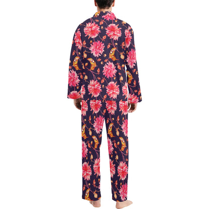 Dahlia Pattern Print Design DH03 Men's Long Pajama Set