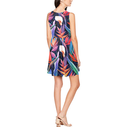 Tropical Flower Pattern Print Design TF023 Sleeveless Dress