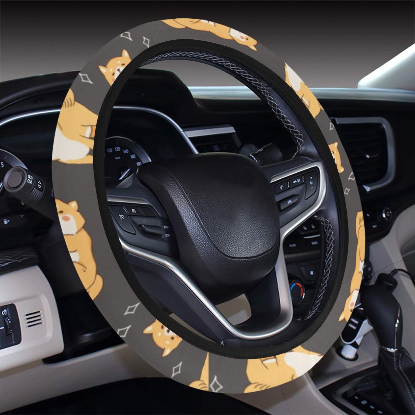Shiba Inu Print Design LKS309 Steering Wheel Cover with Elastic Edge