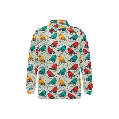 Birds Pattern Print Design 04 Long Sleeve Polo Shirt For Men's