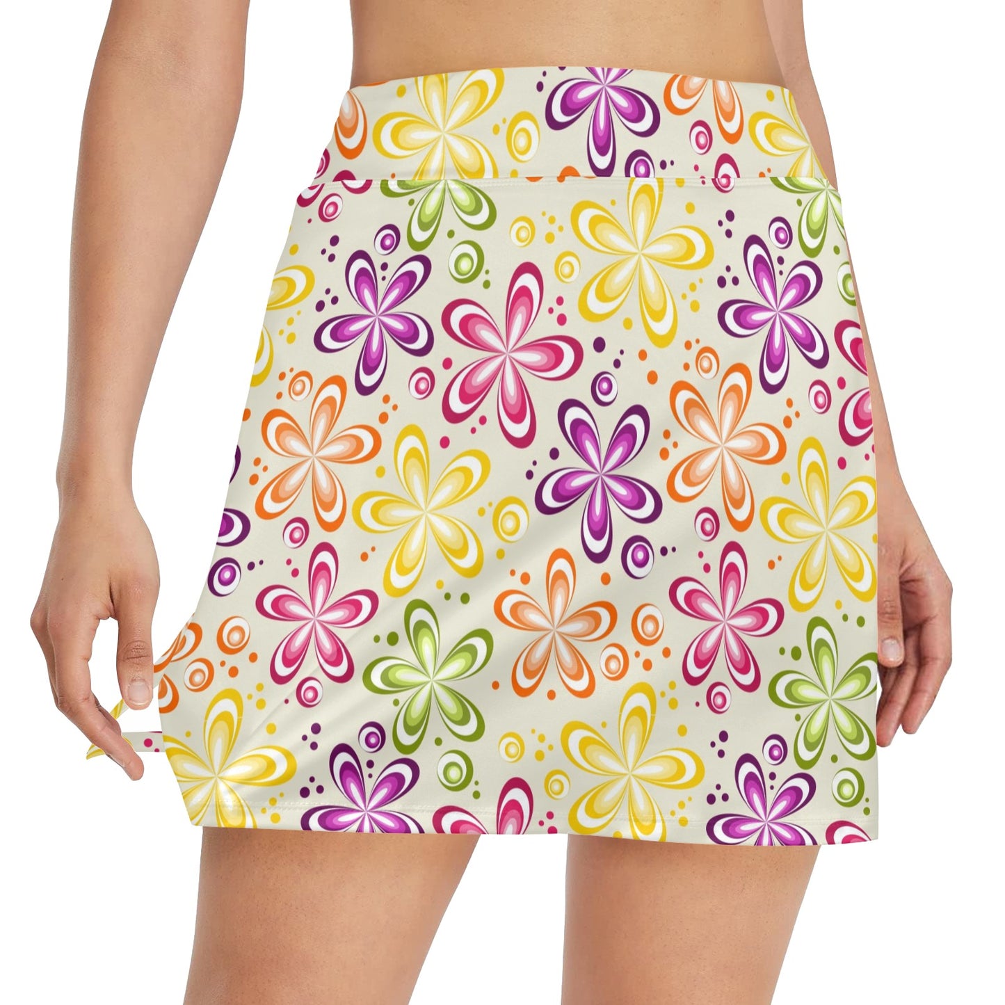 Flower Power Colorful Design Print 17" Golf & Pickleball Skort with Pockets