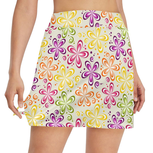 Flower Power Colorful Design Print 17" Golf & Pickleball Skort with Pockets