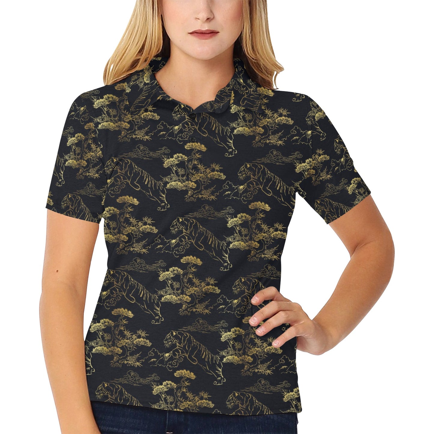 Tiger Japan Style Print Design LKS305 Women's Polo Shirt