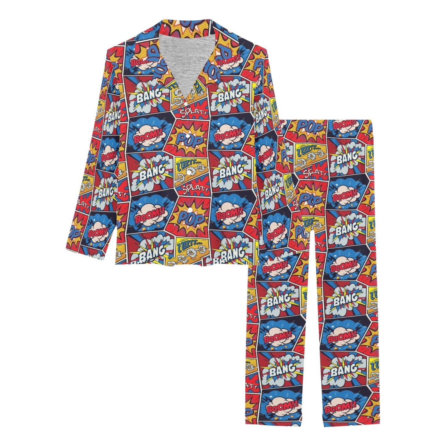 Comic Book Pattern Print Design 03 Women's Long Pajama Set