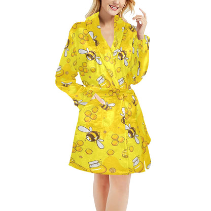 Bee Pattern Print Design BEE01 Women's Fleece Robe