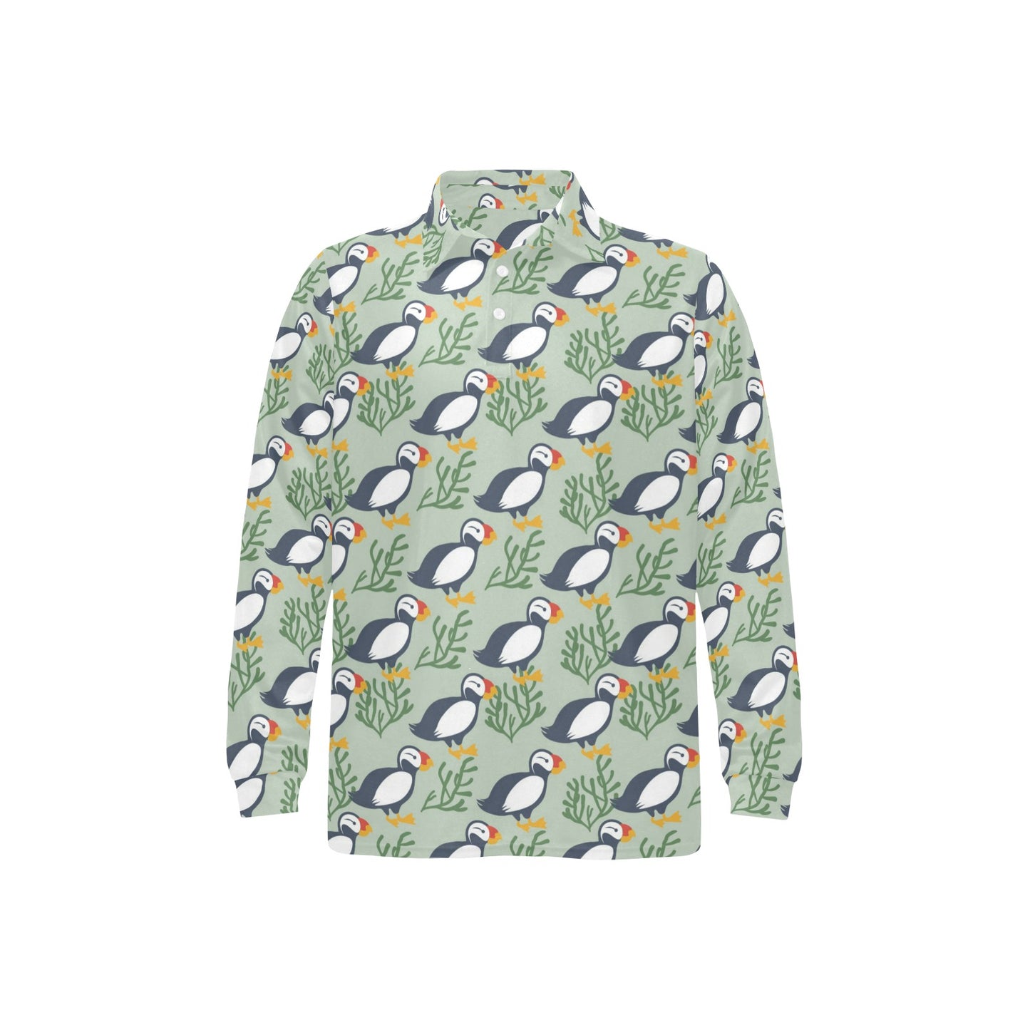 Puffin Pattern Print Design A04 Long Sleeve Polo Shirt For Men's