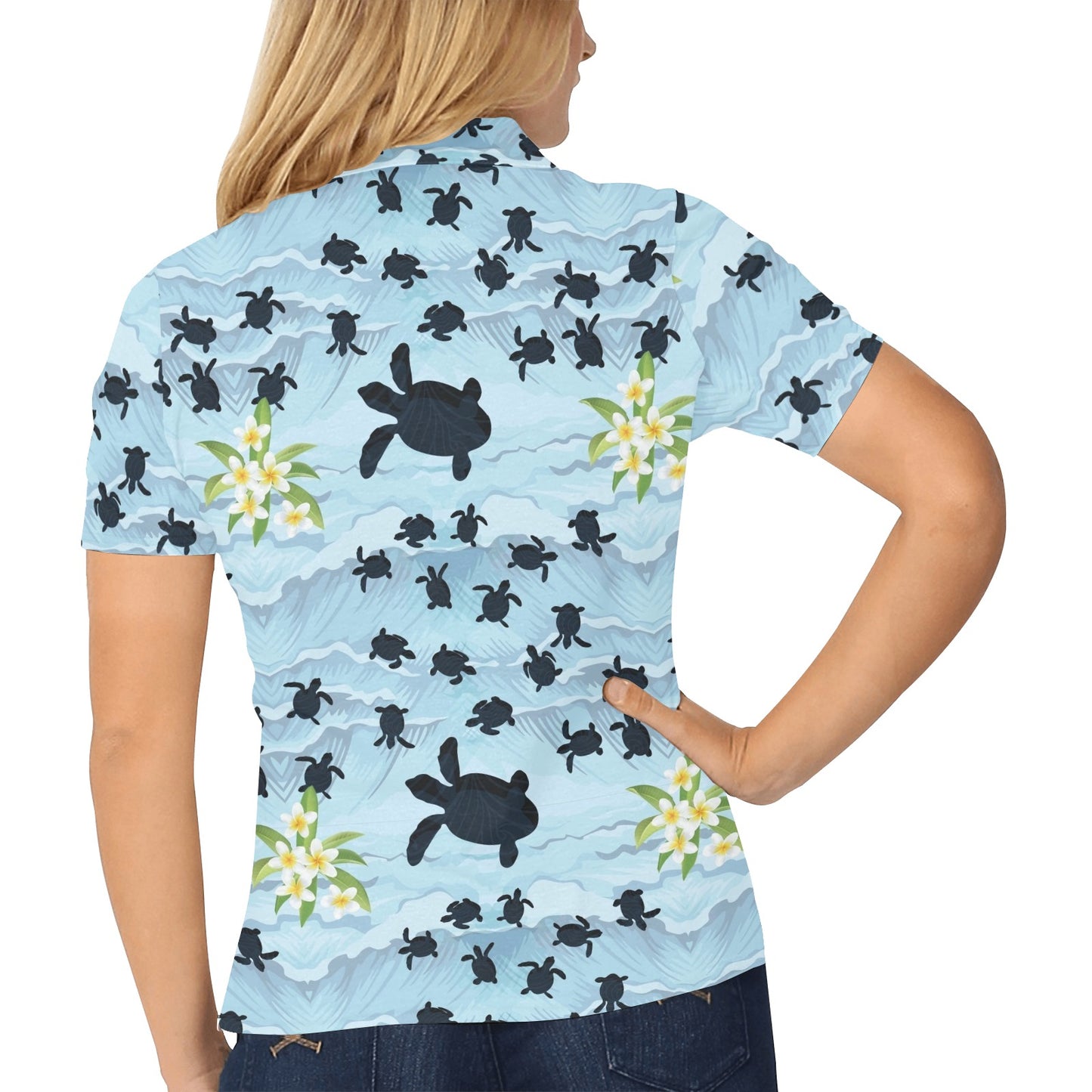 Sea Turtle Pattern Print Design T011 Women's Polo Shirt