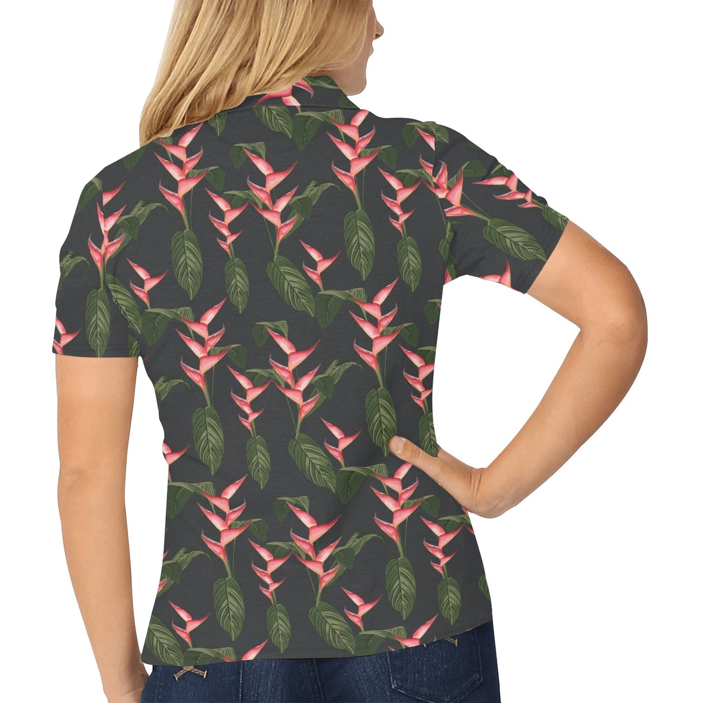 Heliconia Pattern Print Design HL07 Women's Polo Shirt