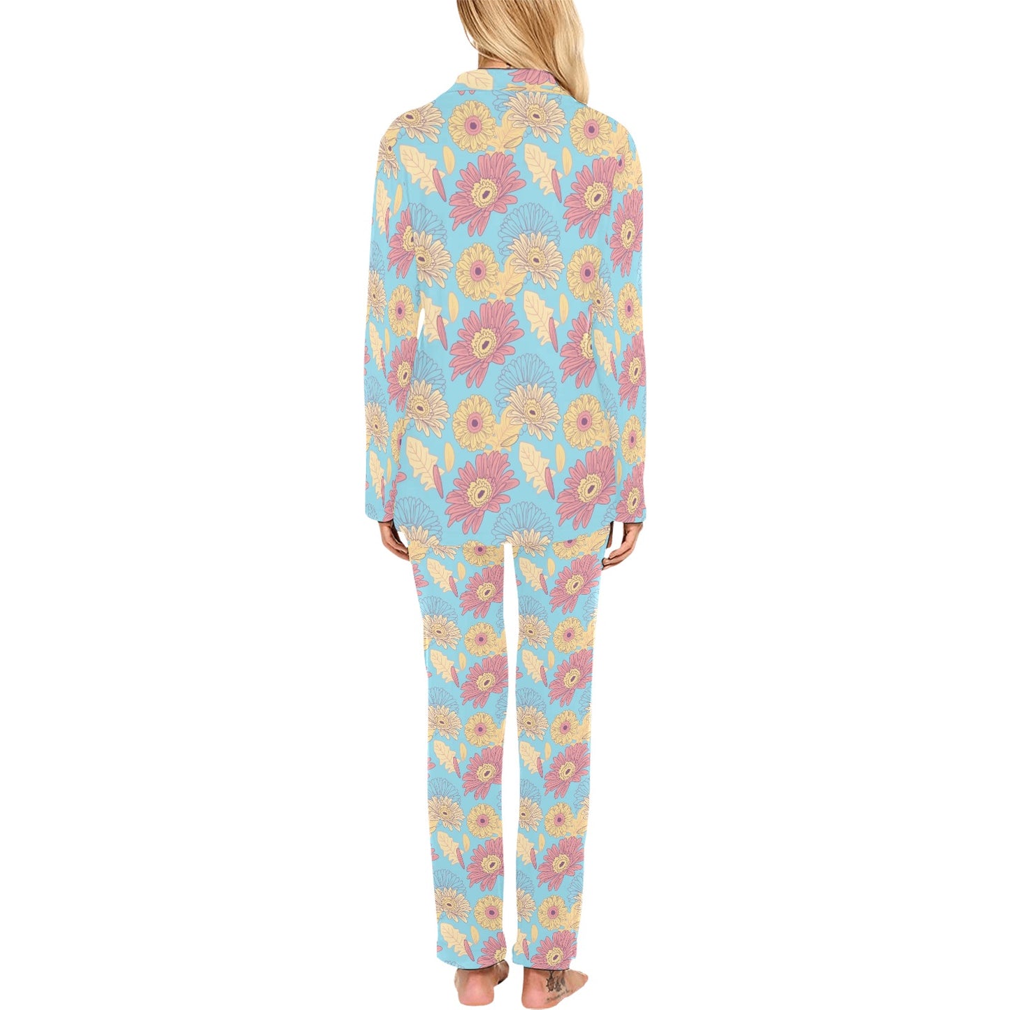 Gerberas Pattern Print Design GB04 Women's Long Pajama Set
