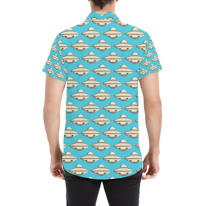 UFO Print Design LKS301 Men Short Sleeve Button Up Shirt